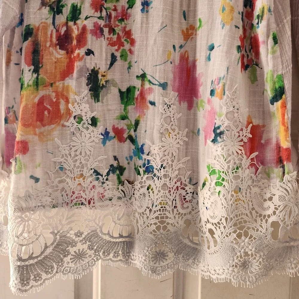 Soft‎ surroundings Tunic Medium Gauze Lace Floral Embroidered Romantic Lagenlook - Picture 4 of 10